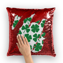 Load image into Gallery viewer, Green Clovers St. Patrick's day Sequin Cushion Cover