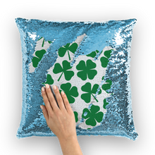 Load image into Gallery viewer, Green Clovers St. Patrick's day Sequin Cushion Cover