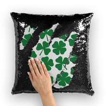 Load image into Gallery viewer, Green Clovers St. Patrick's day Sequin Cushion Cover