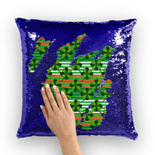 Load image into Gallery viewer, St.Patrick's Clovers with stripes Sequin Cushion Cover
