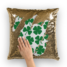 Load image into Gallery viewer, Green Clovers St. Patrick's day Sequin Cushion Cover
