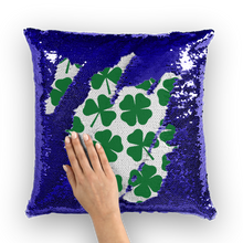 Load image into Gallery viewer, Green Clovers St. Patrick's day Sequin Cushion Cover
