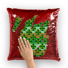Load image into Gallery viewer, St.Patrick's Clovers with stripes Sequin Cushion Cover
