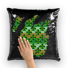 Load image into Gallery viewer, St.Patrick's Clovers with stripes Sequin Cushion Cover
