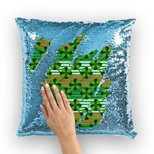 Load image into Gallery viewer, St.Patrick's Clovers with stripes Sequin Cushion Cover
